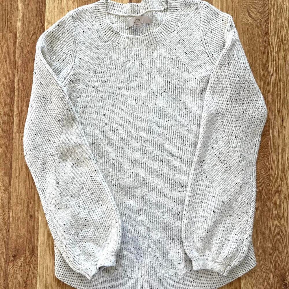 White speckled Loft crew neck sweater